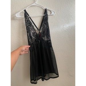 gothcore goth black baby doll lace sheer nude dress size S